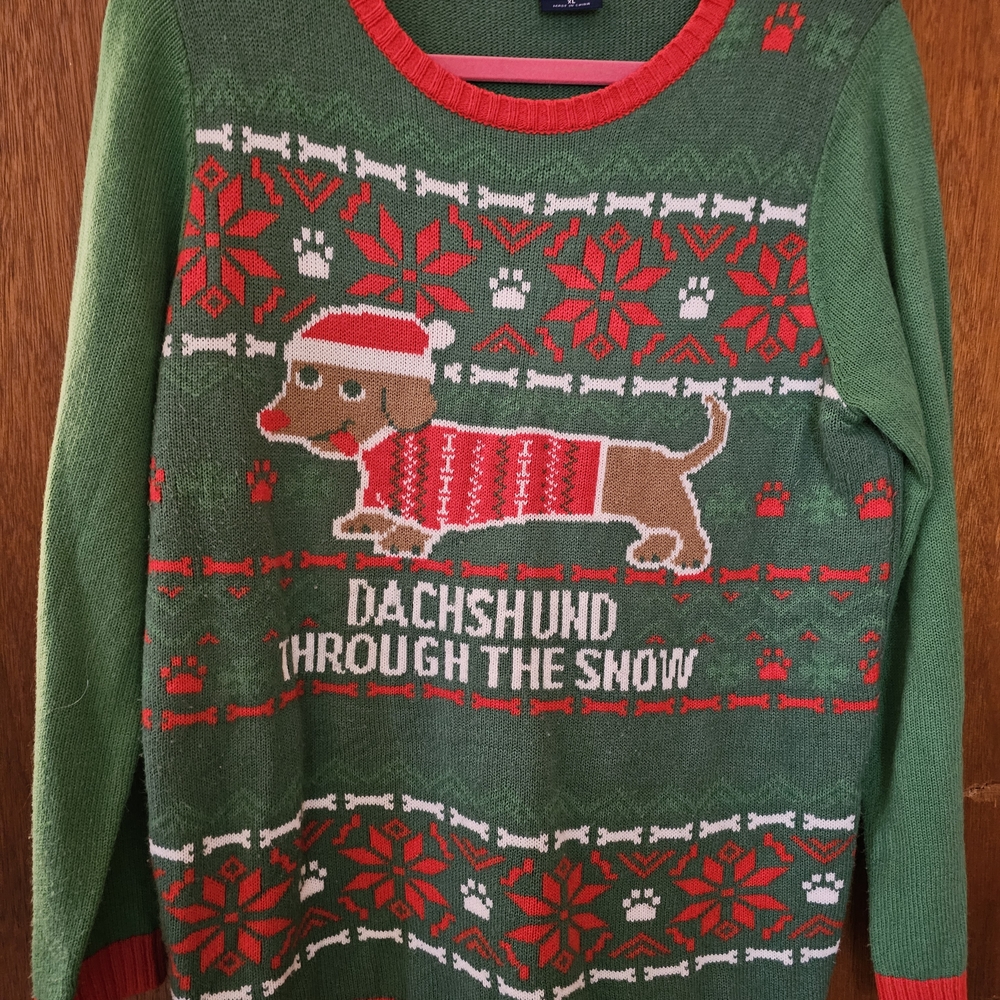 Green Dachshund Holiday Sweater